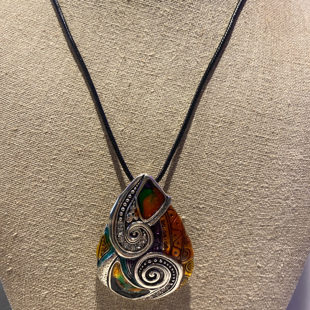 Artistic Silver And Multicolor Pendant Necklace